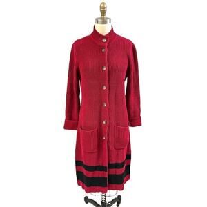 LRL Ralph Lauren Red Cotton Knit Cardigan Sweater Coat Striped Duster Sz M NWOT